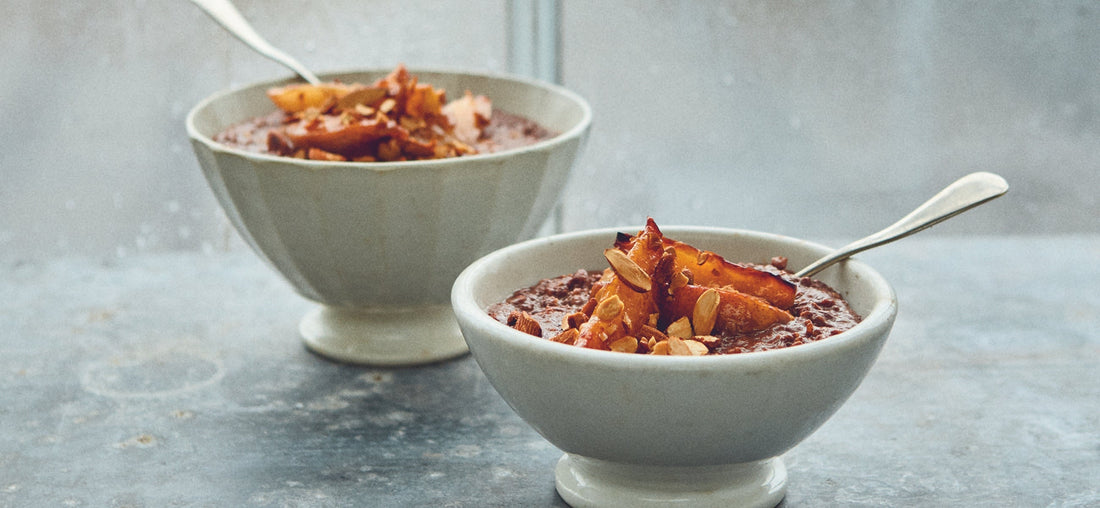 Chocolate Rye Porridge with Honey Pears