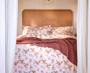 Cream Pastel Field Rose Linen Blend Duvet Cover