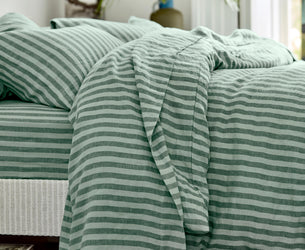 Pine Green Pembroke Stripe Linen Blend Flat Sheet