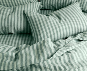 Pine Green Pembroke Stripe Linen Blend Fitted Sheet
