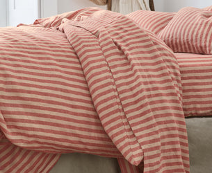Sandstone Red Pembroke Stripe Linen Blend Flat Sheet