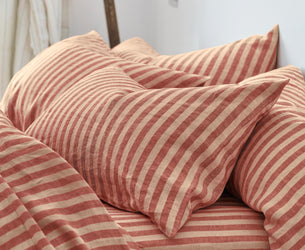 Sandstone Red Pembroke Stripe Linen Blend Pillowcases (Pair)