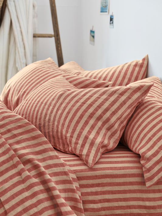 Sandstone Red Pembroke Stripe Linen Blend Pillowcases (Pair)