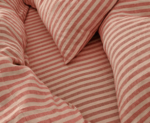 Sandstone Red Pembroke Stripe Linen Blend Fitted Sheet
