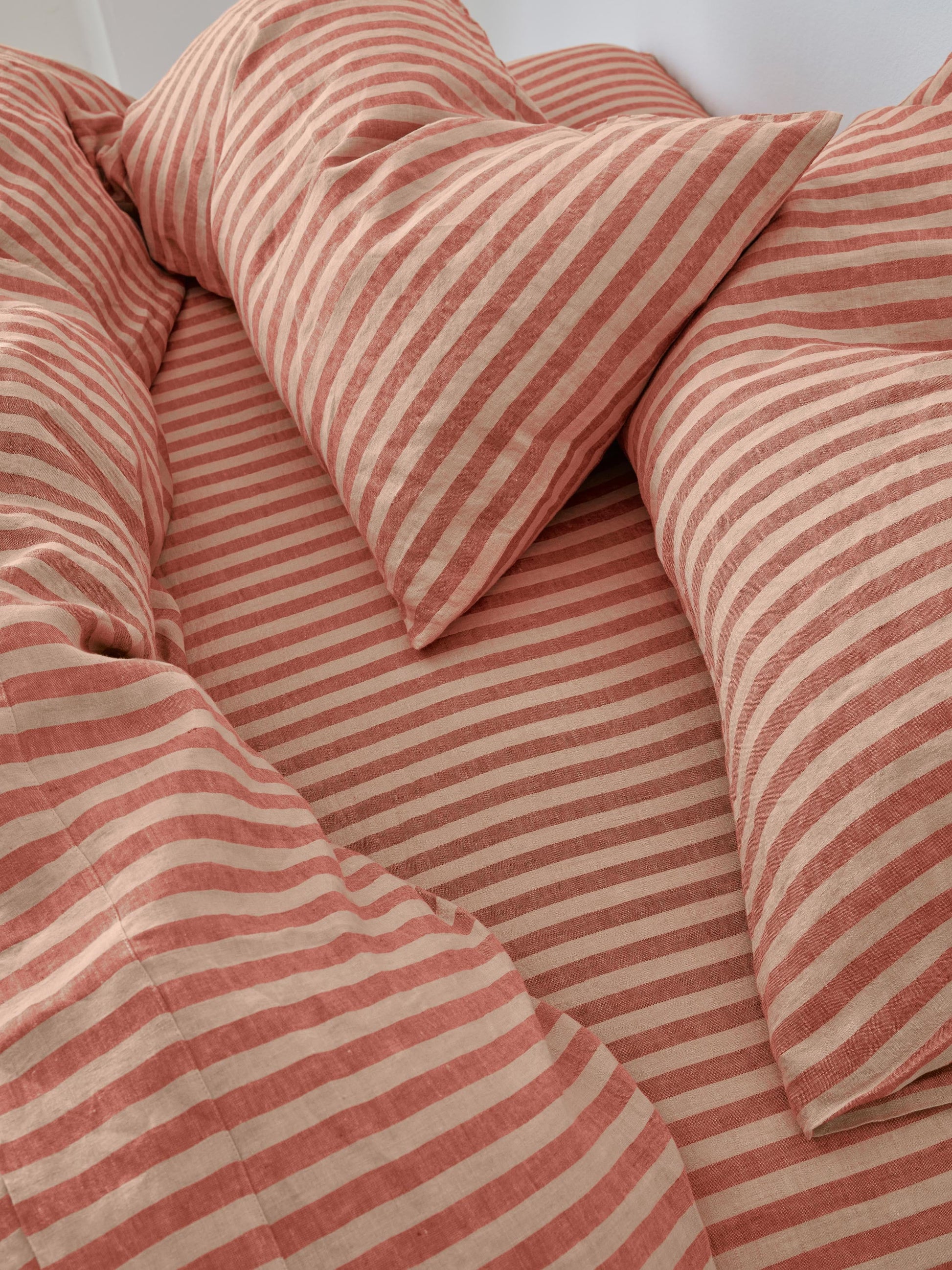 Sandstone Red Pembroke Stripe Linen Blend Fitted Sheet