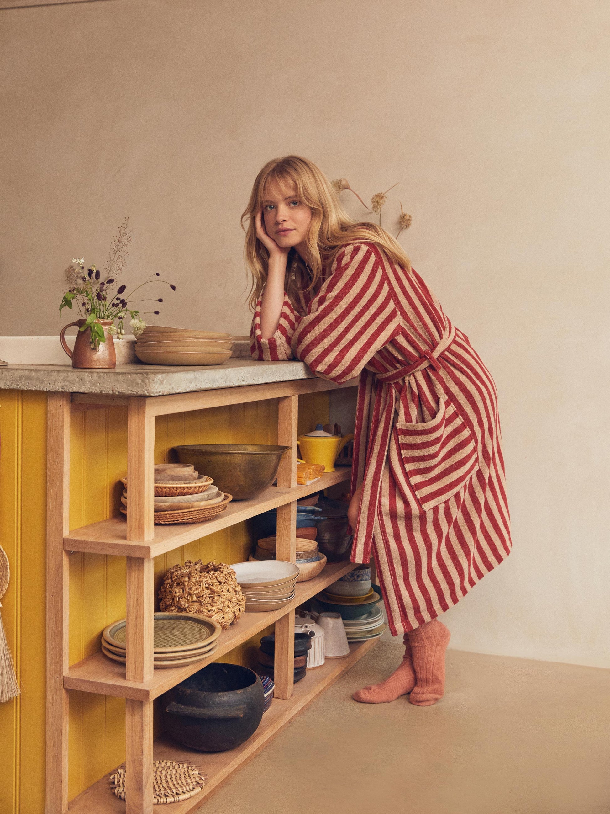 Sandstone Red Pembroke Stripe Cotton Robe