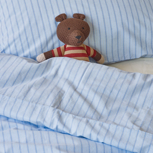 Pale Blue Favourite Shirt Stripe Kids Cotton Bedding Set