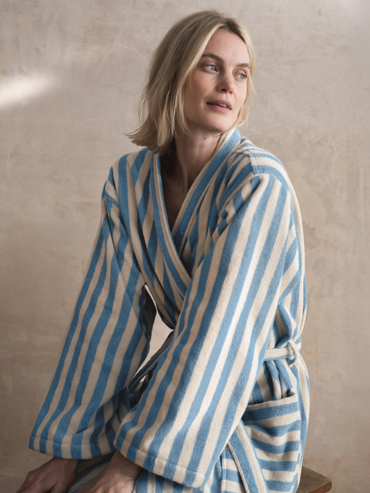 Coastal Blue Pembroke Stripe Cotton Robe