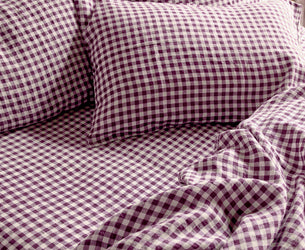 Berry Gingham Linen Blend Fitted Sheet