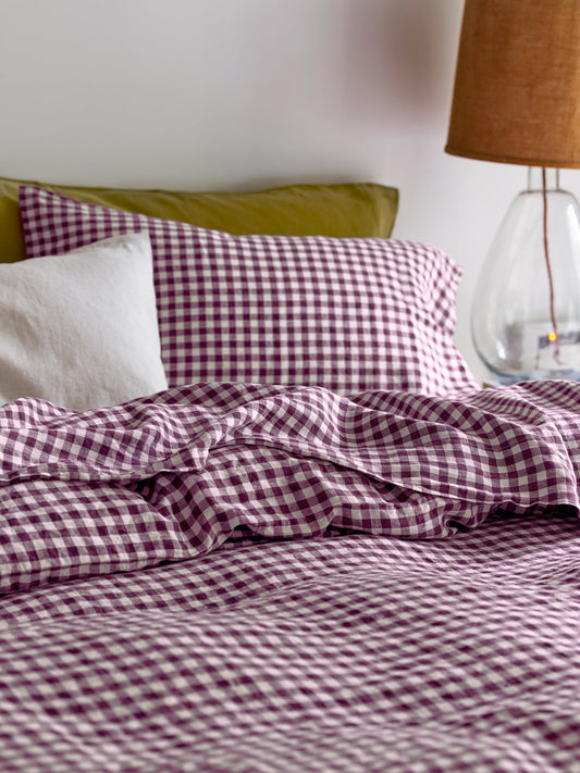 Berry Gingham Linen Blend Flat Sheet