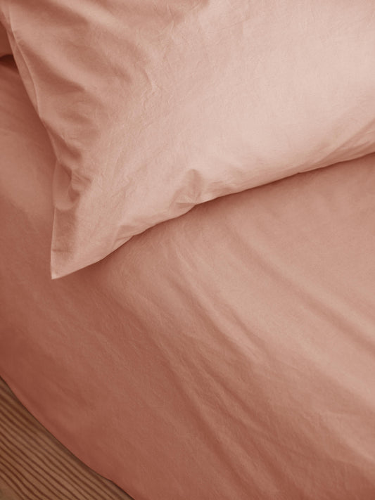 Blush Pink Washed Cotton Percale Fitted Sheet