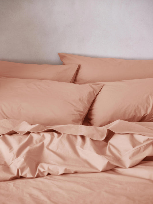 Blush Pink Washed Cotton Percale Pillowcases (Pair)