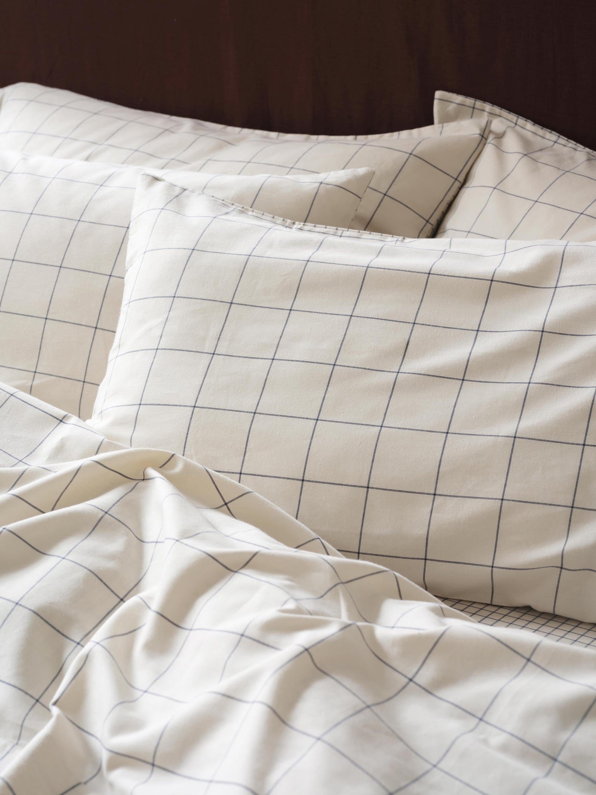 Dream Blue Burlow Check Washed Cotton Percale Pillowcases (Pair)