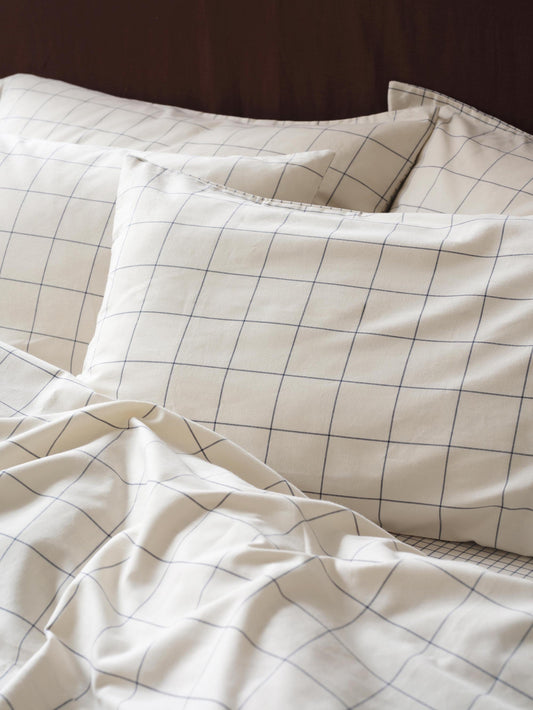 Dream Blue Burlow Check Washed Cotton Percale Pillowcases (Pair)