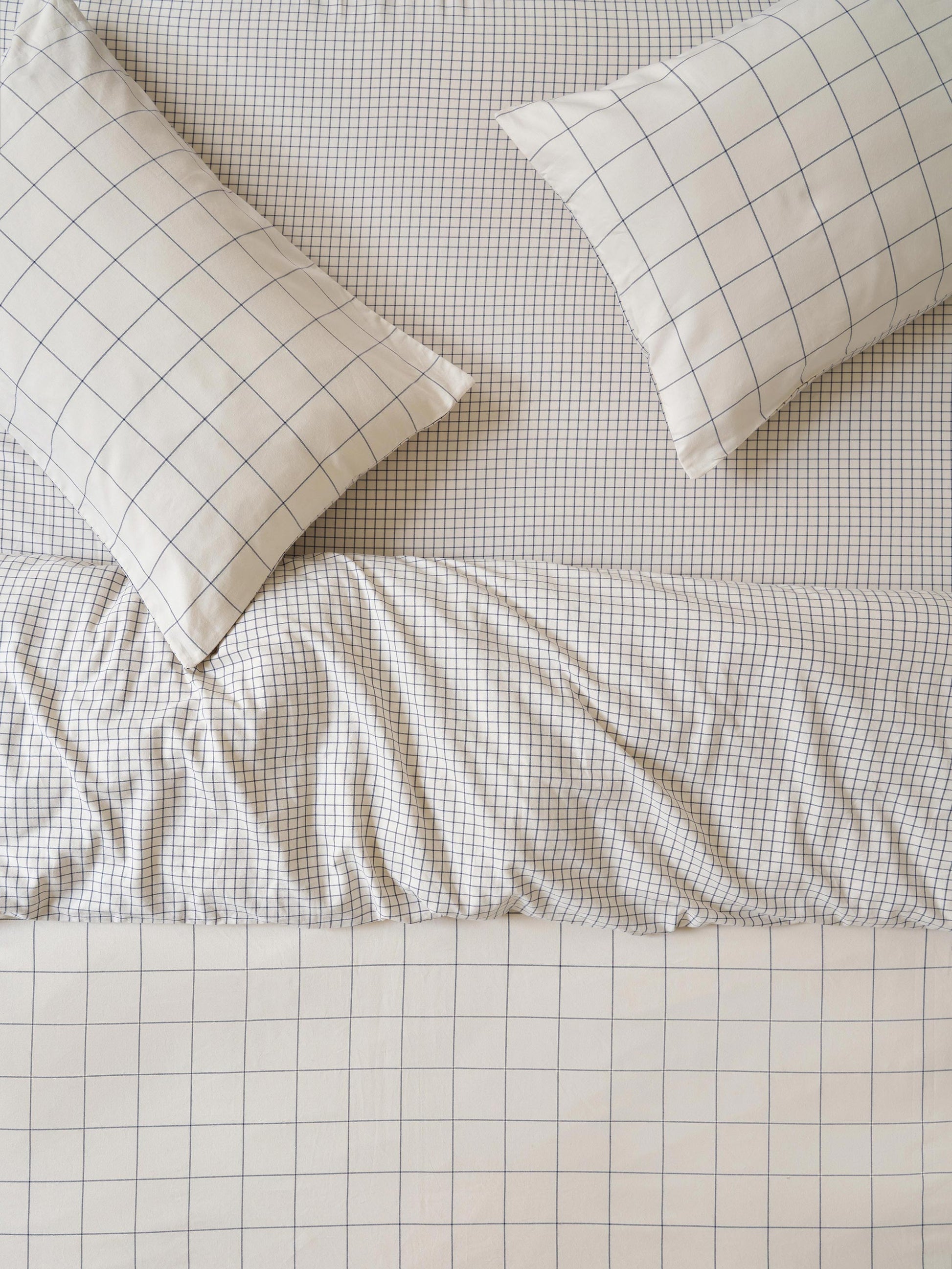 Dream Blue Burlow Check Washed Cotton Percale Duvet Cover