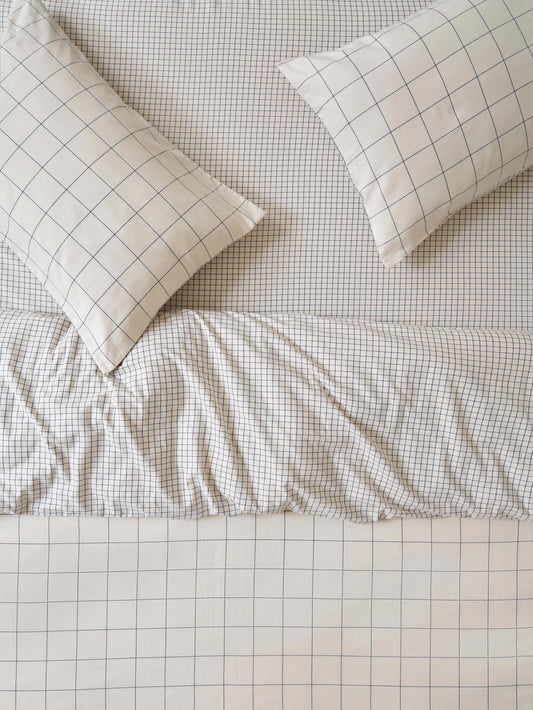Dream Blue Burlow Check Washed Cotton Percale Duvet Cover