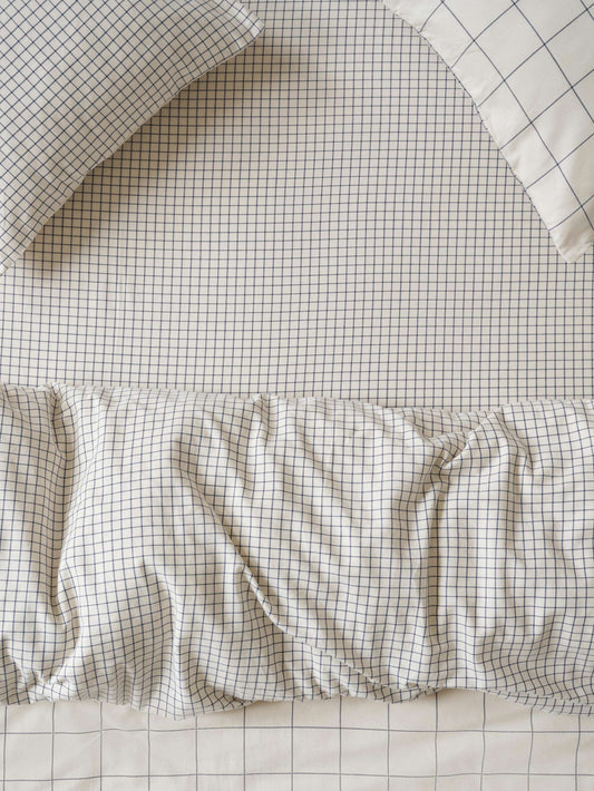 Dream Blue Burlow Check Washed Cotton Percale Fitted Sheet