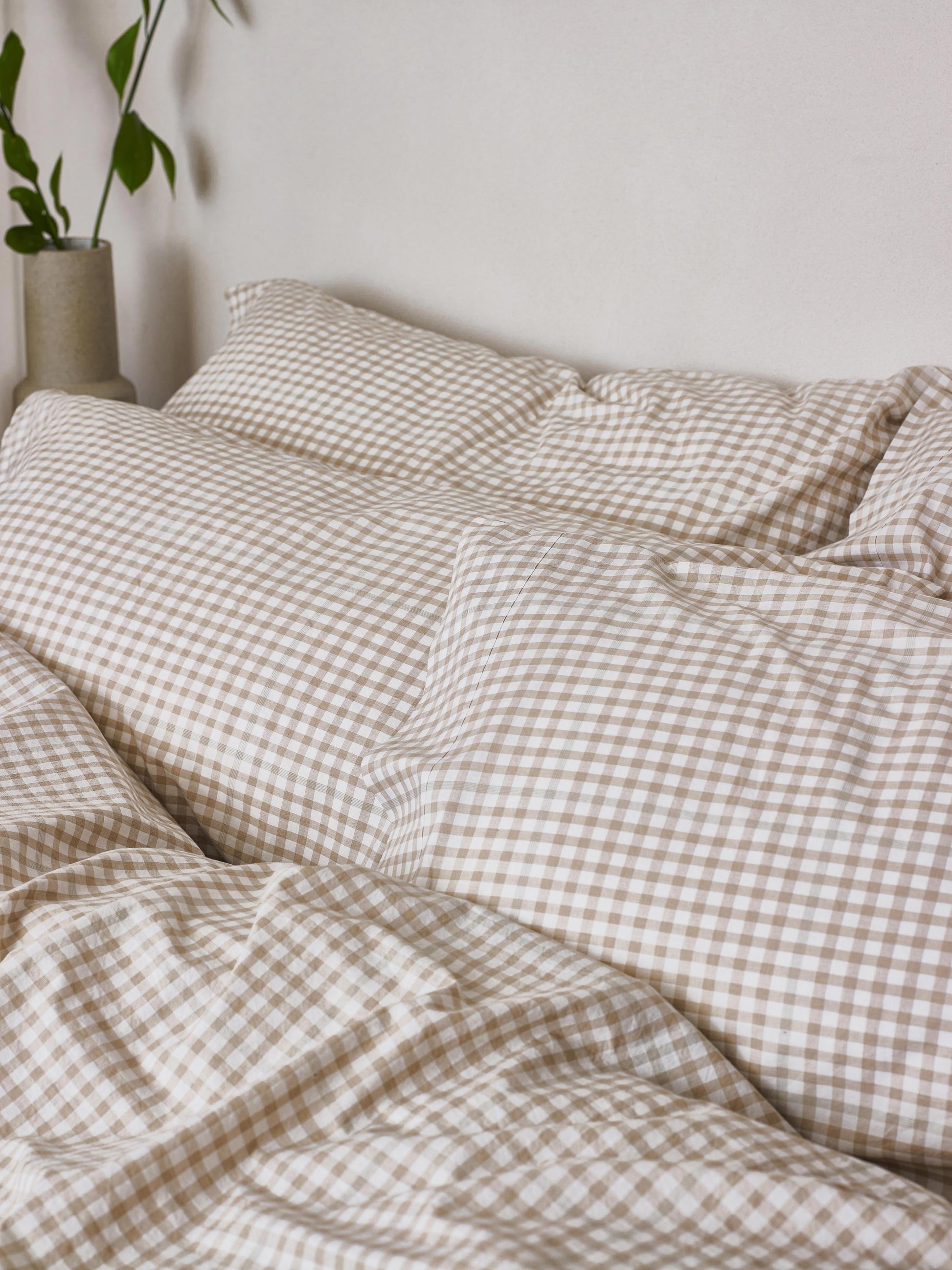 Cafe au Lait Small Gingham Cotton Pillowcase (Pair)