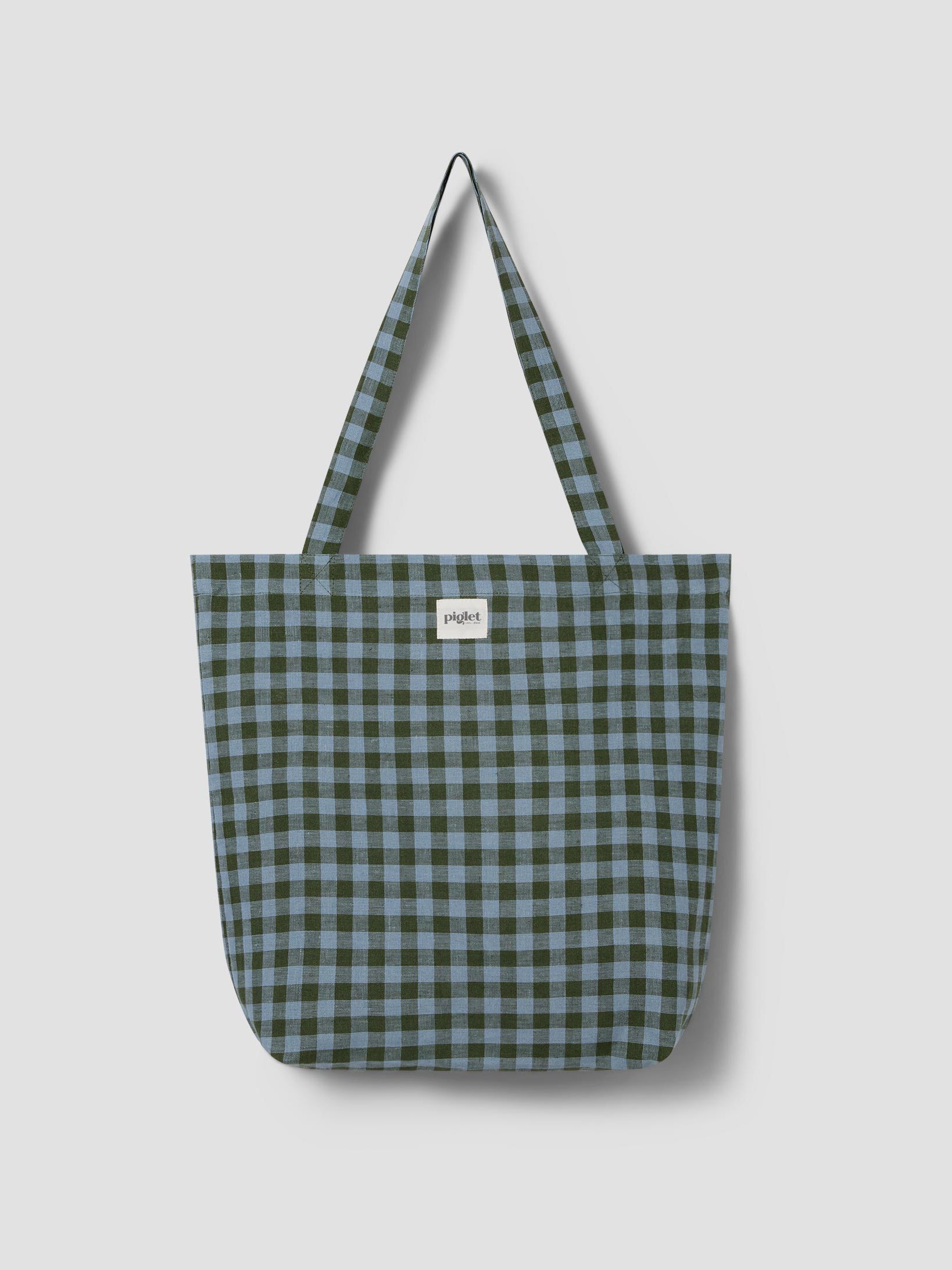 Fern Green & Dusk Blue Colour Drenched Gingham Linen Blend Tote Bag