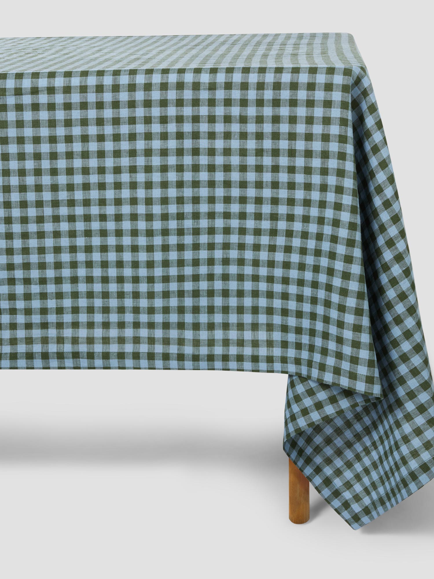 Fern Green & Dusk Blue Colour Drenched Gingham Linen Blend Tablecloth
