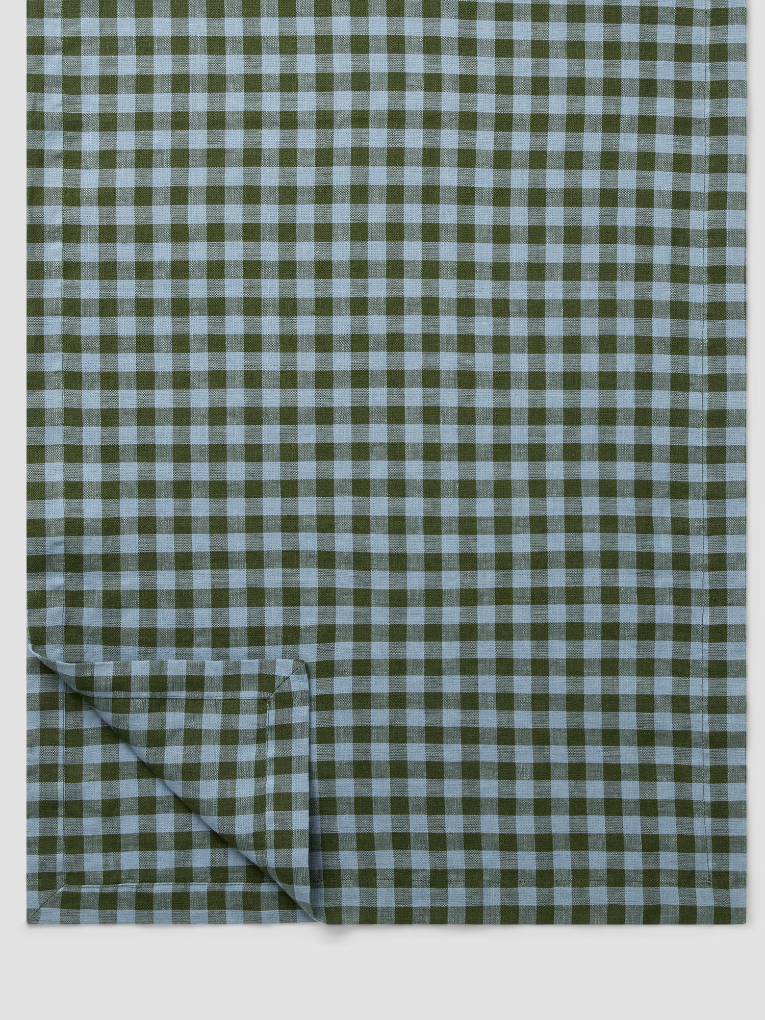 Fern Green & Dusk Blue Colour Drenched Gingham Linen Blend Table Runner