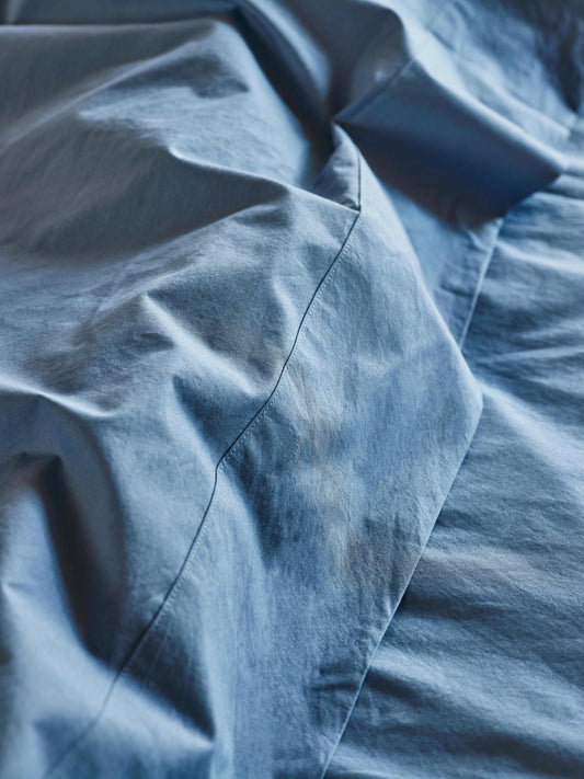 Cove Blue Washed Cotton Percale Flat Sheet