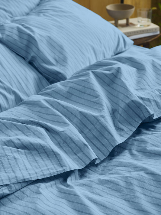 Pale Blue Favourite Shirt Stripe Cotton Flat Sheet