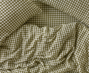 Botanical Green Gingham Linen Blend Duvet Cover