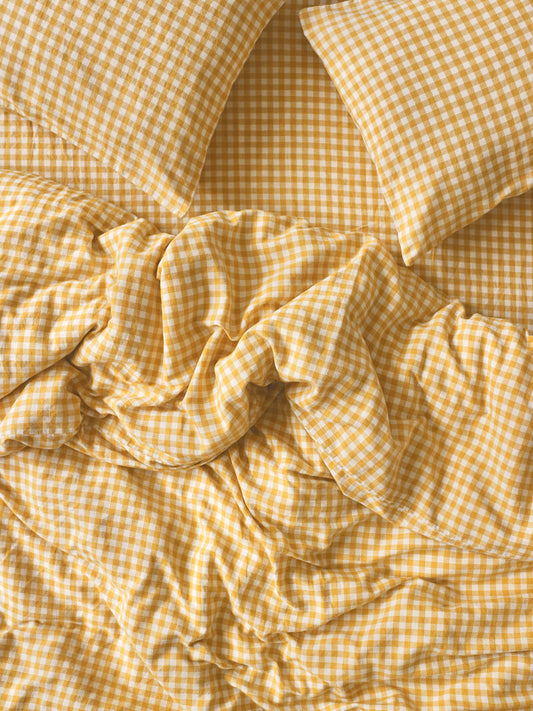 Honey Gingham Linen Blend Duvet Cover