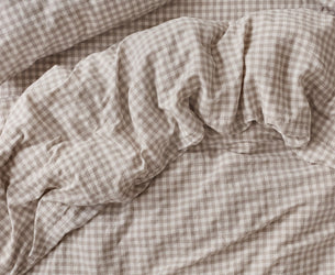 Mushroom Gingham Linen Blend Duvet Cover