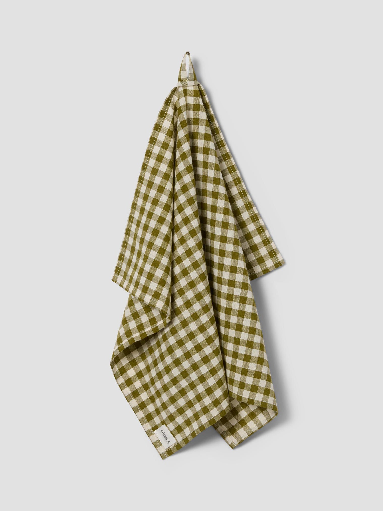 Botanical Green Gingham Linen Blend Tea Towel