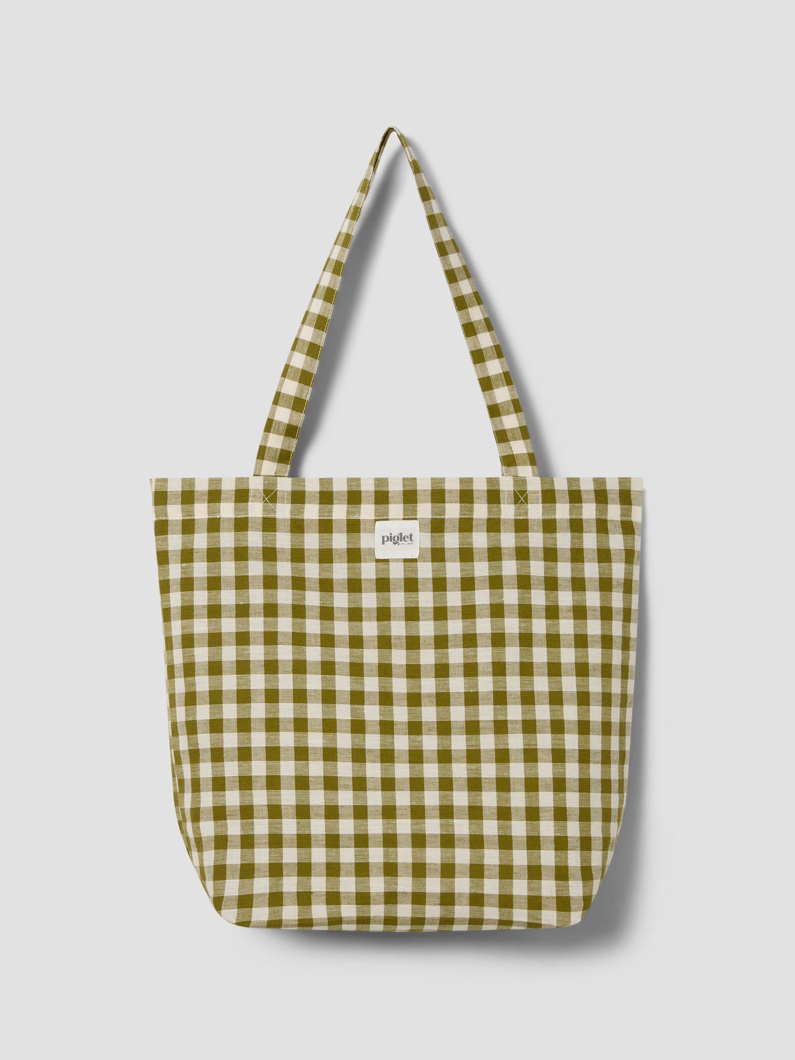 Botanical Green Gingham Linen Blend Tote Bag
