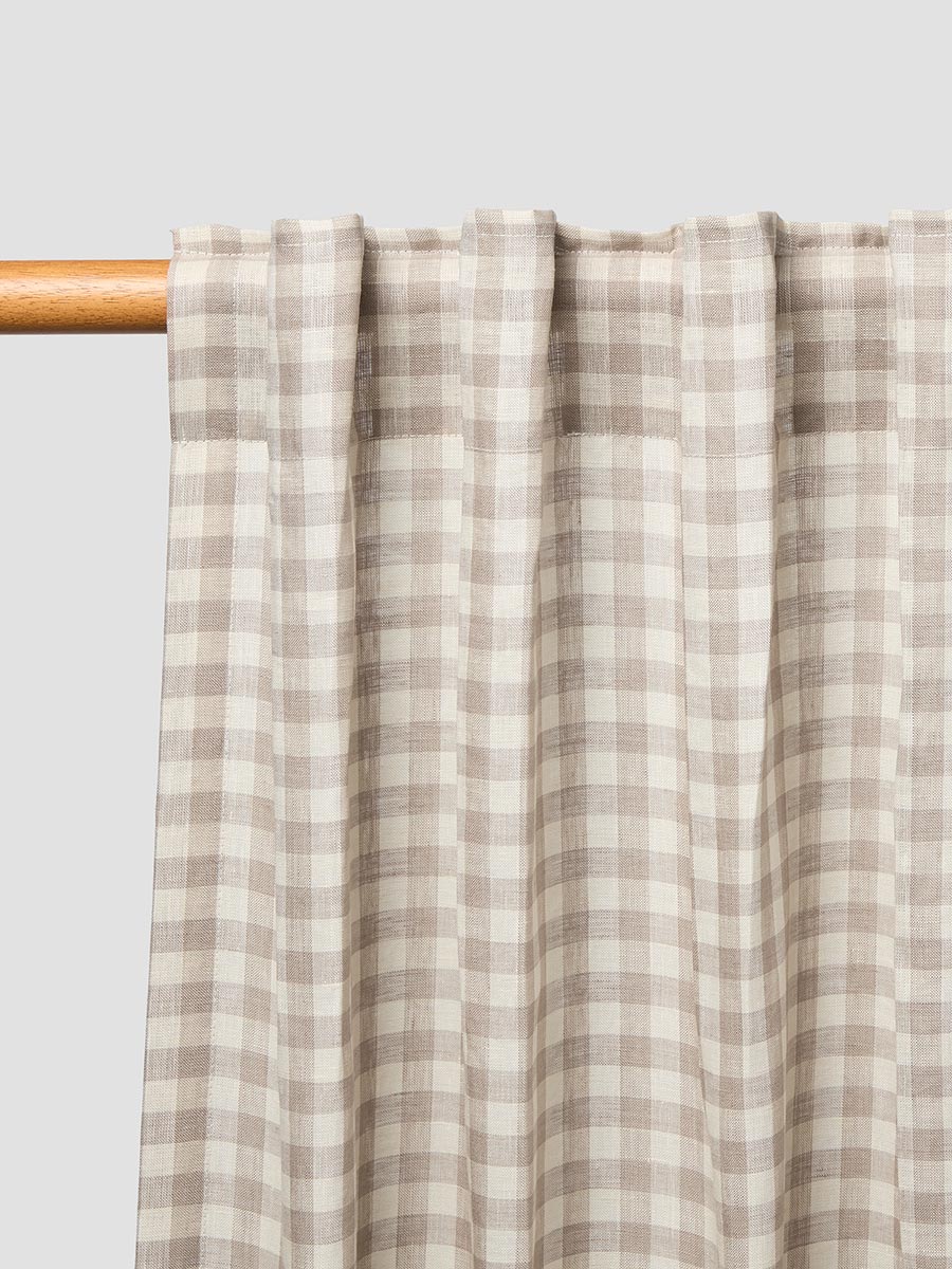 Mushroom Gingham Linen Blend Curtains (Pair)