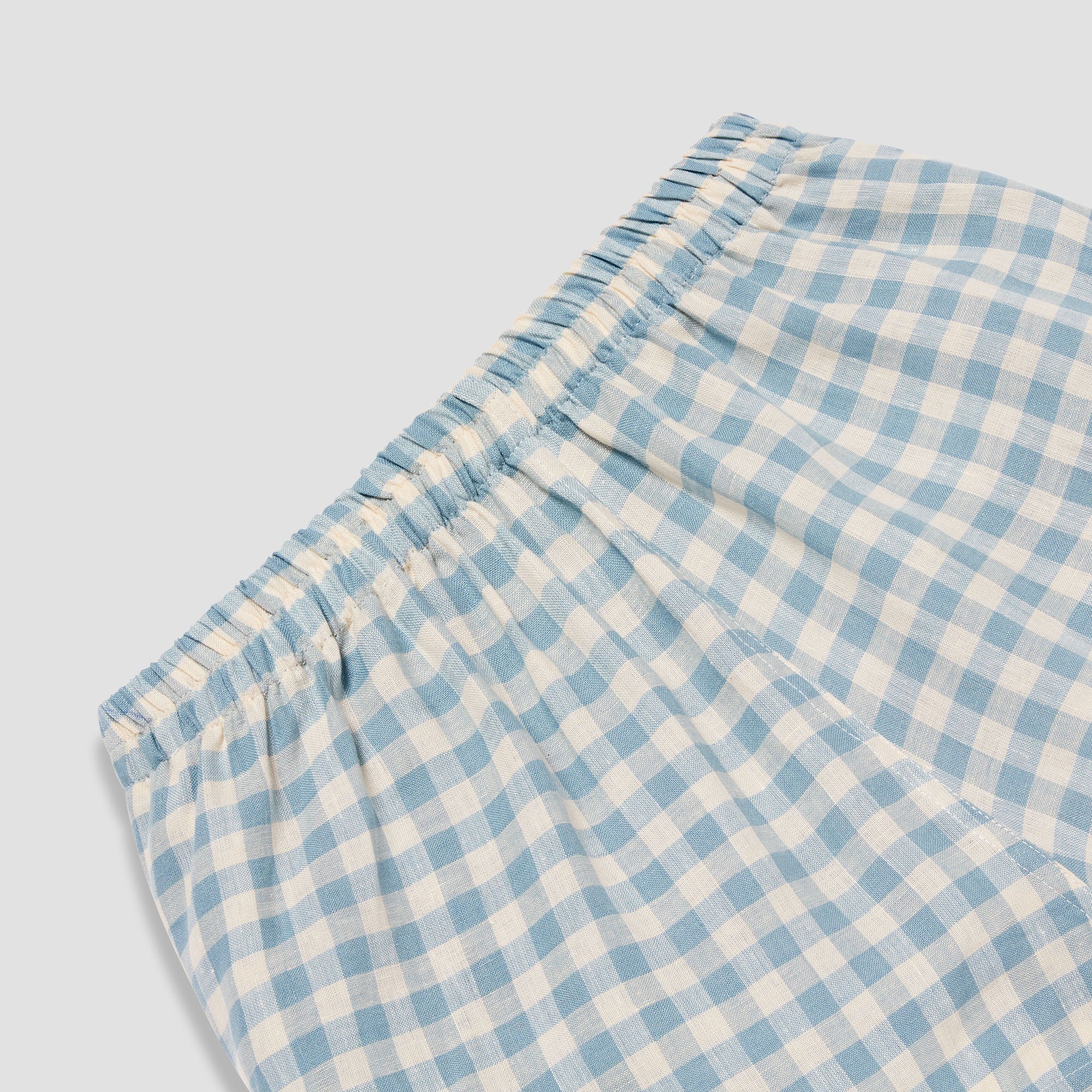 Men's Warm Blue Gingham Linen Pyjama Trouser Set