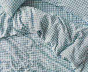 Warm Blue Gingham Linen Blend Duvet Cover