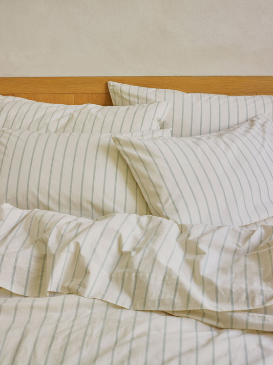 Mellow Green Slumber Stripe Cotton Pillowcases (Pair)