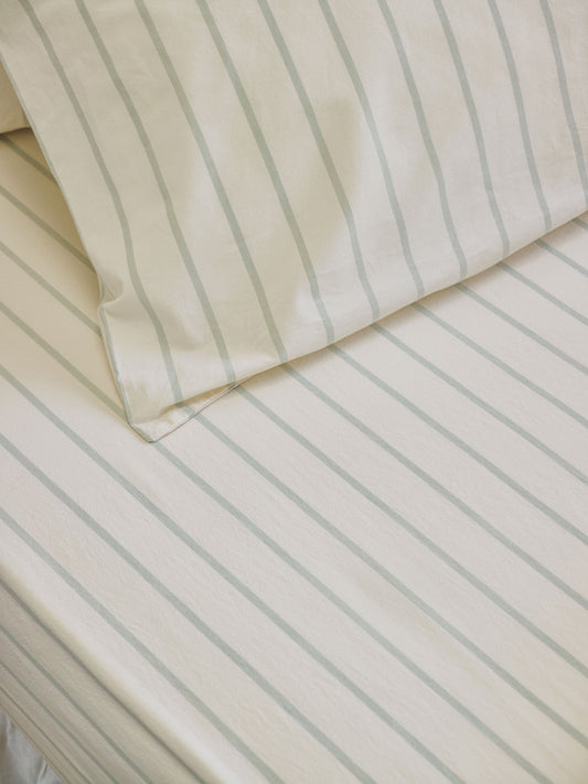 Mellow Green Slumber Stripe Cotton Fitted Sheet