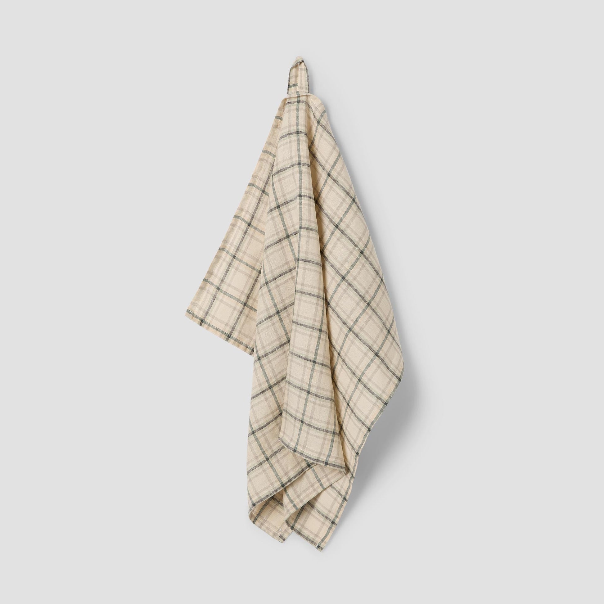 Natural Check 100% Linen Tea Towel