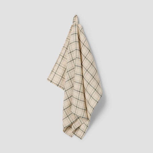 Natural Check 100% Linen Tea Towel
