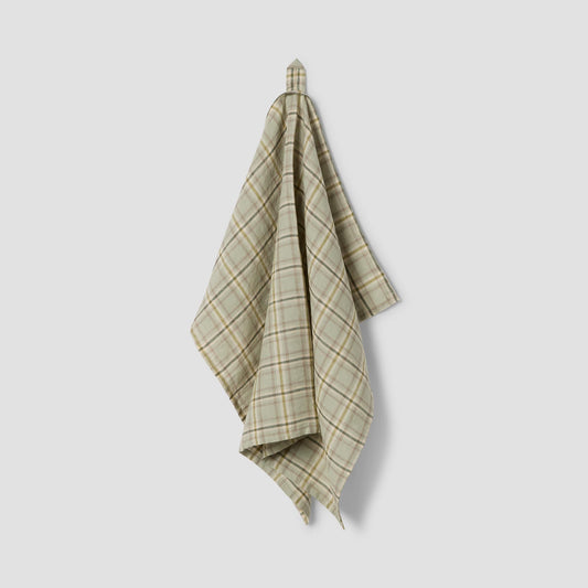 Laurel Green Check 100% Linen Tea Towel
