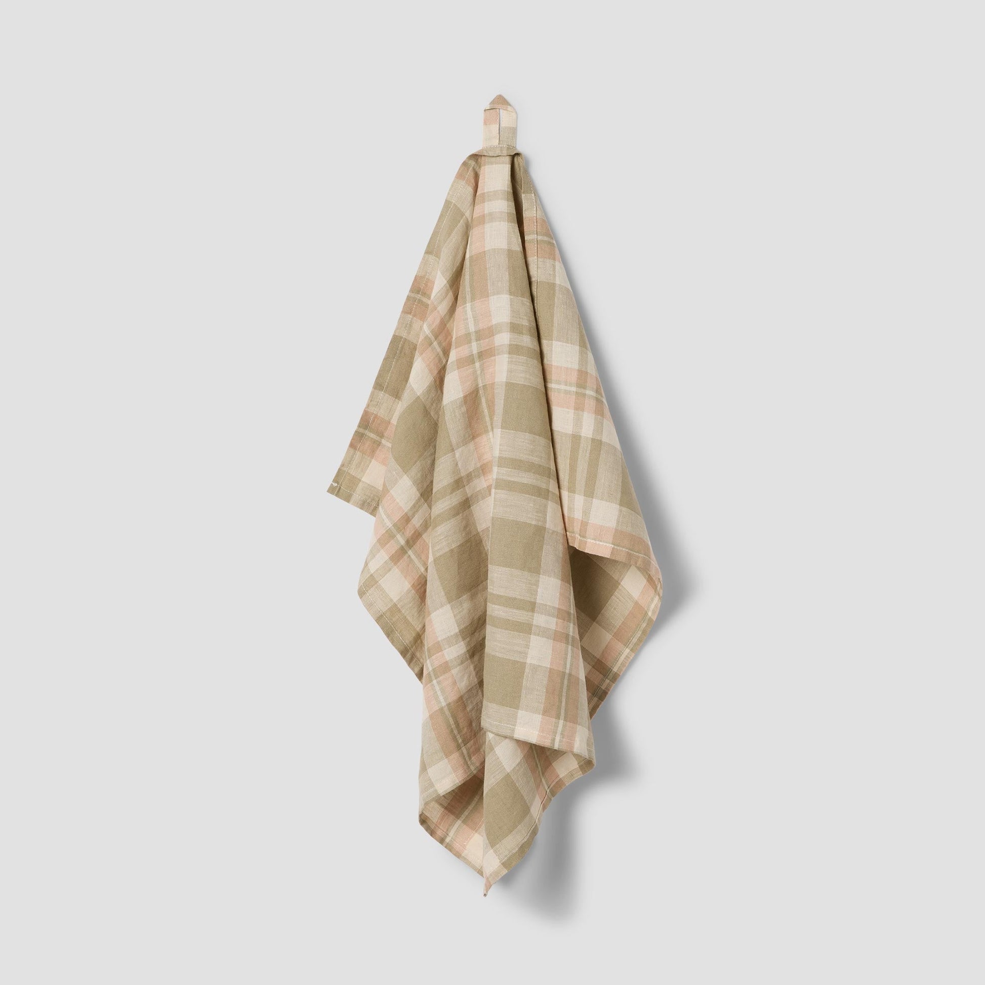 Taupe Check 100% Linen Tea Towel