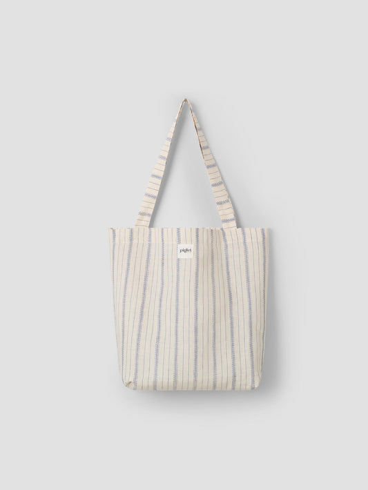 Dusk Blue Ticking Stripe 100% Linen Tote Bag