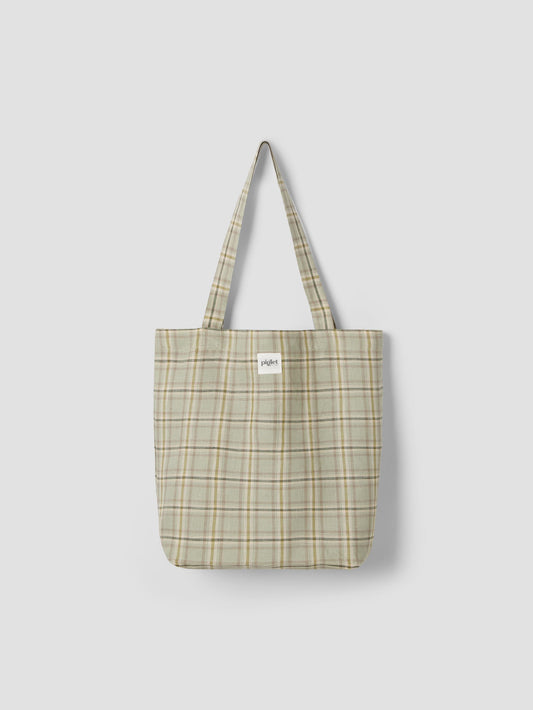 Laurel Green Check 100% Linen Tote Bag