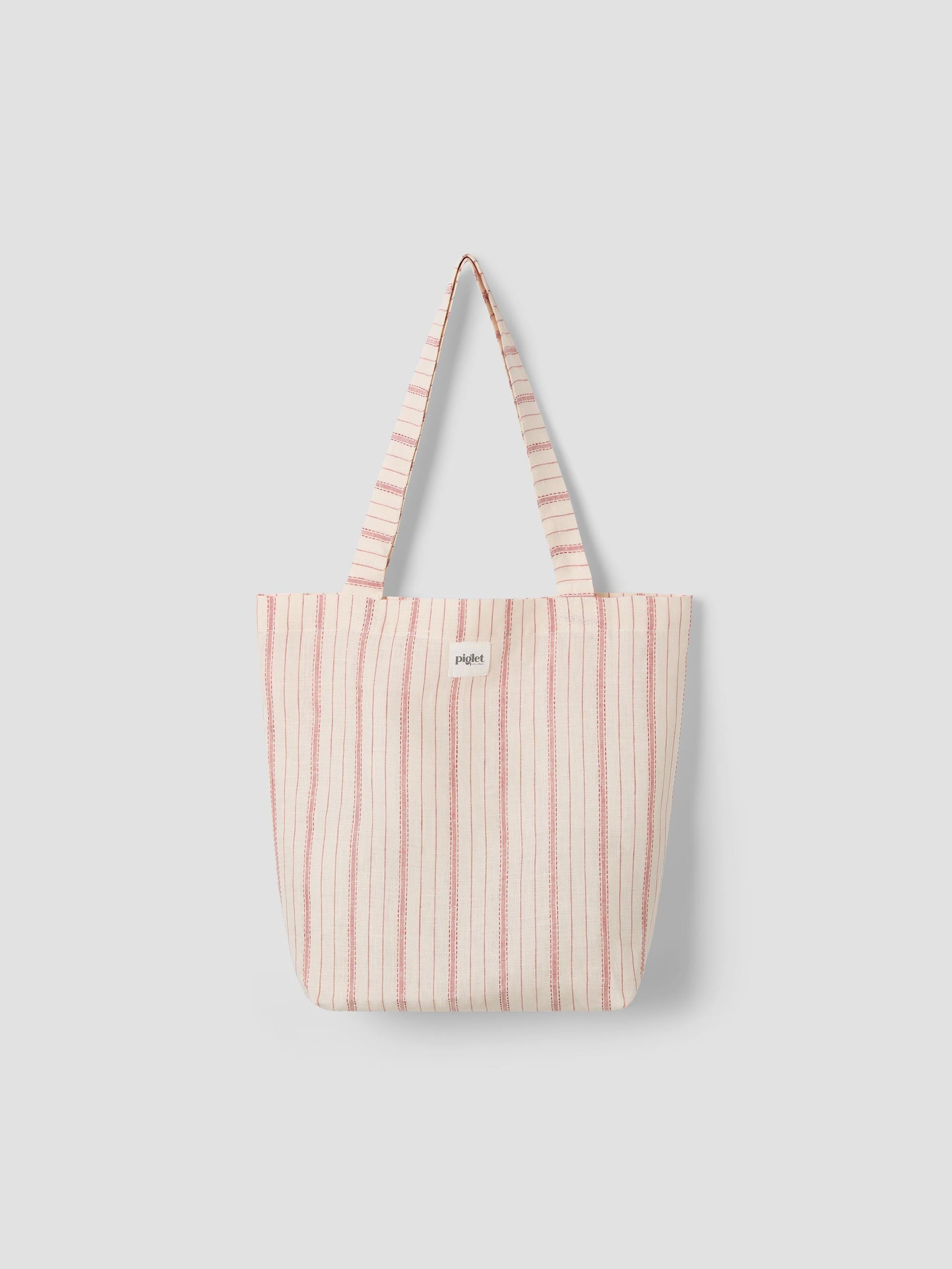 Mineral Red Ticking Stripe 100% Linen Tote Bag
