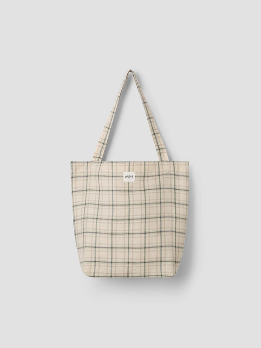 Natural Check 100% Linen Tote Bag