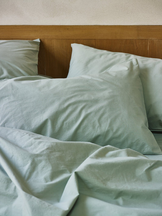 Mellow Green Washed Cotton Percale Pillowcases (Pair)