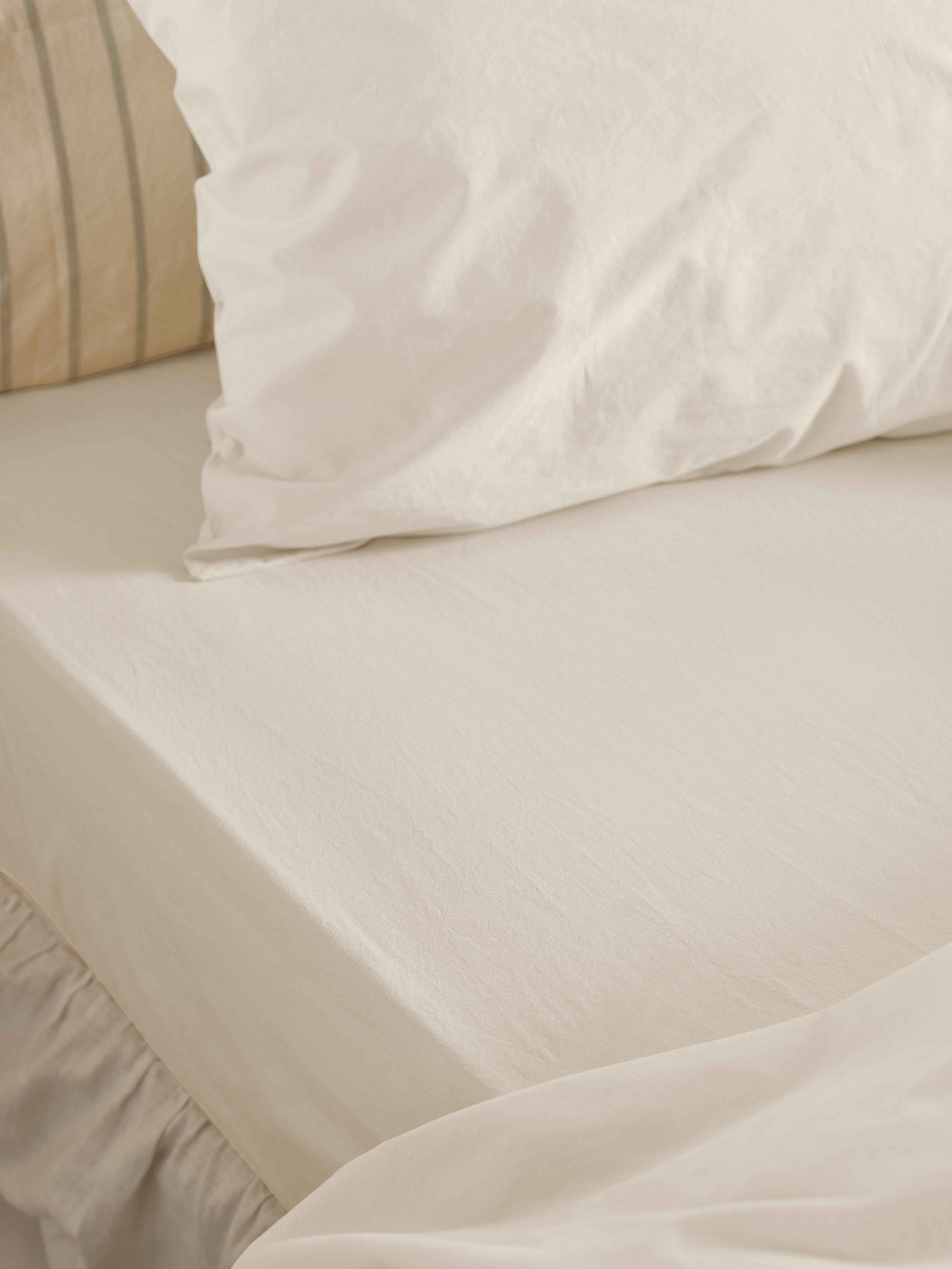 Mindful Cream Washed Cotton Percale Fitted Sheet