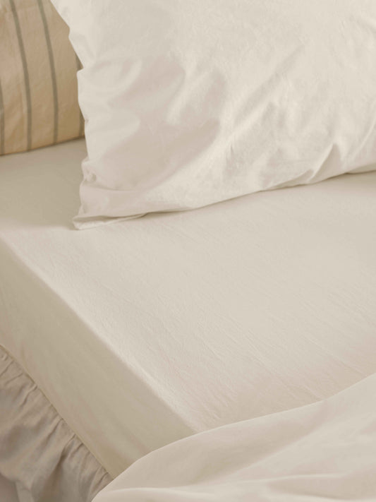Mindful Cream Washed Cotton Percale Fitted Sheet