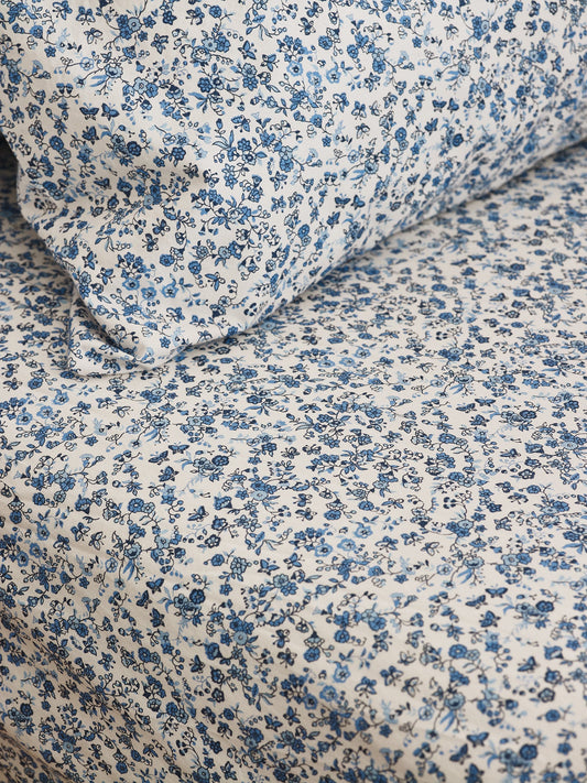 Blue Mini Meadow Cotton Fitted Sheet