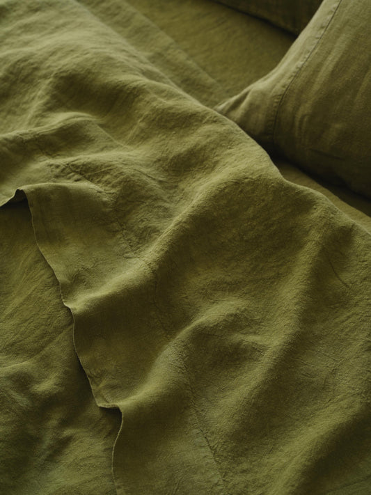 Botanical Green Linen Blend Flat Sheet